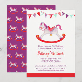 Baby shower blue rocking horse invitations