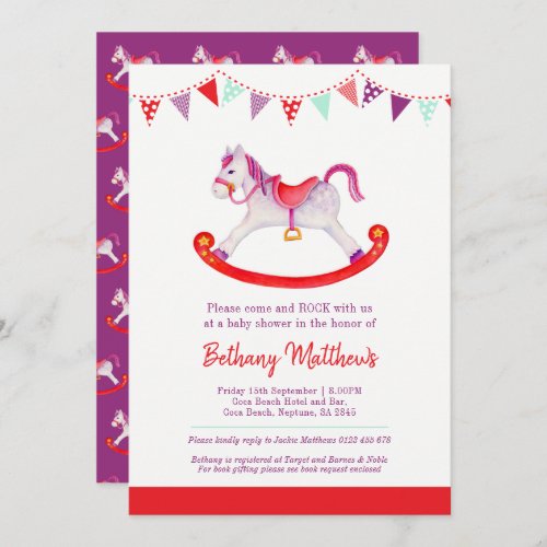 Baby shower blue rocking horse invitations