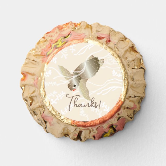 Baby Shower, Blue Sea Turtle Labels Reese's Peanut Butter Cups (Front)