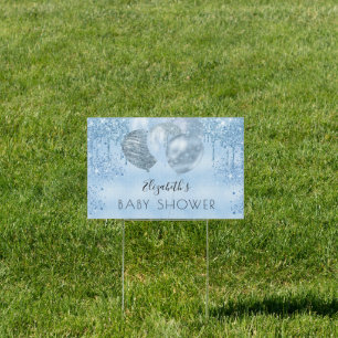 Baby Shower blue silver glitter balloons boy Sign
