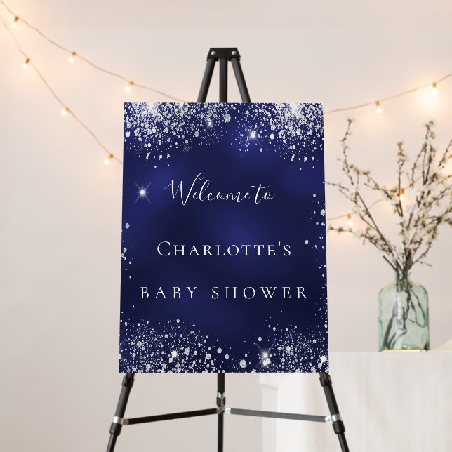 Baby Shower blue silver glitter sparkle welcome Foam Board (In Situ (Stand))