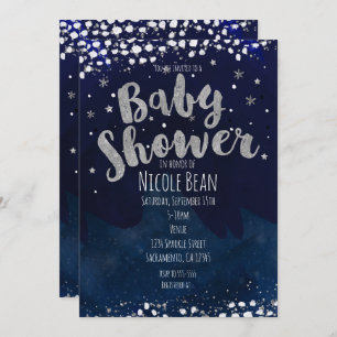 Baby Shower Blue & Silver Starry Night Invitations