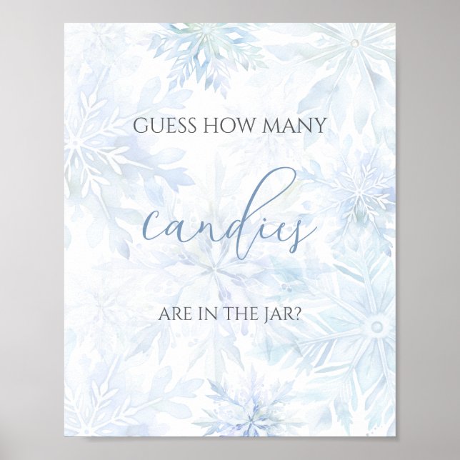 Baby Shower Blue Snowflake Guess How Many Candies Poster (Front)