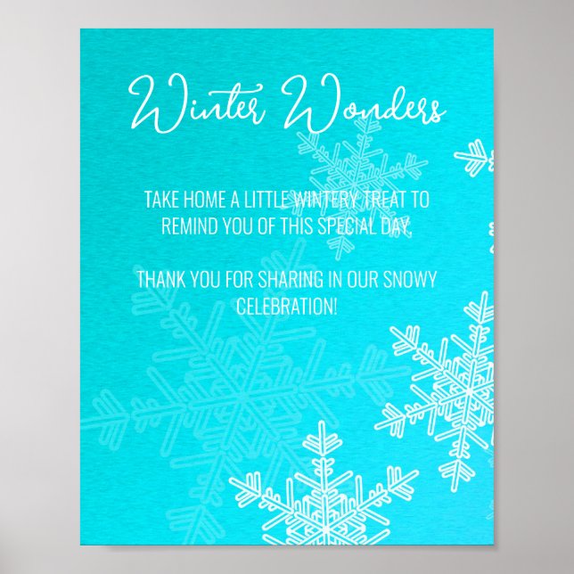 Baby Shower Blue Snowflakes Favors Sign (Front)