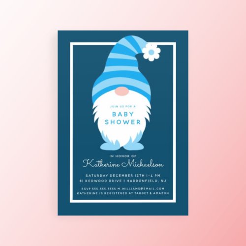 BABY SHOWER  Blue Stripe Gnome Invitation