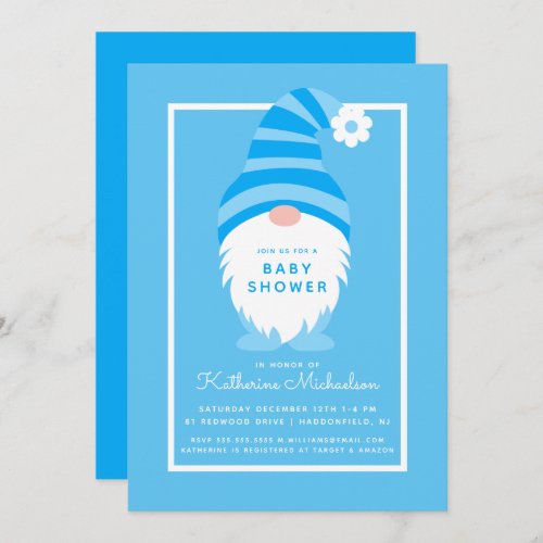 BABY SHOWER  Blue Stripe Gnome Invitation