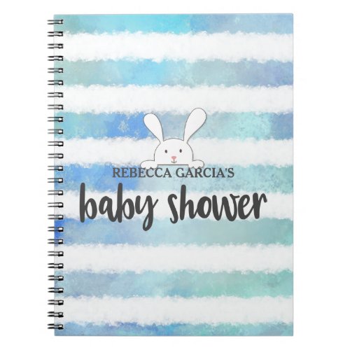 Baby Shower Blue Stripe White Bunny Rabbit Guest Notebook