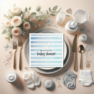 Baby Shower Blue Stripe White Bunny Rabbit Napkins