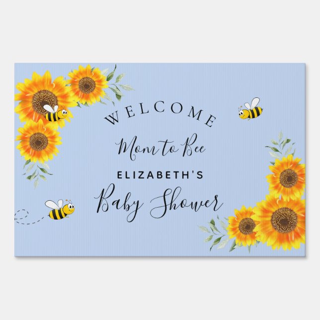 Baby Shower blue sunflowers rustic boy mom to bee Sign (Front)