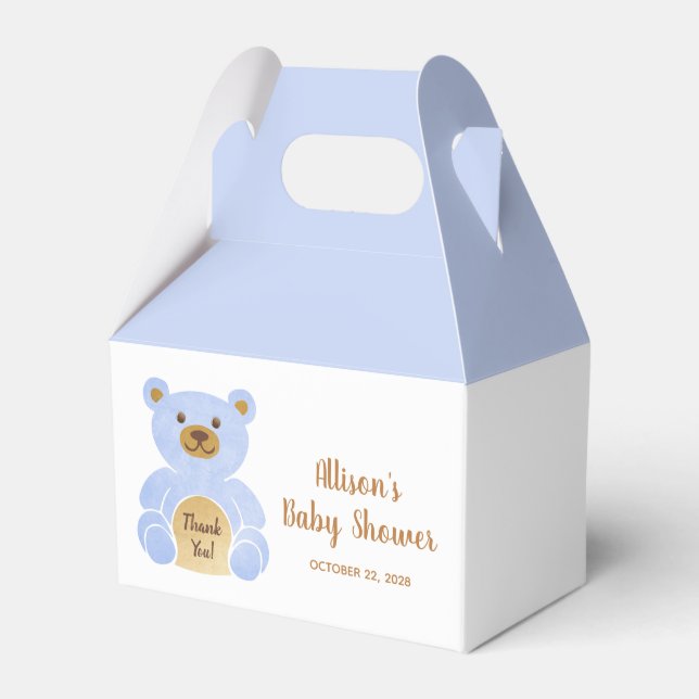 Baby Shower Blue Teddy Bear Thank You Favor Boxes (Front Side)