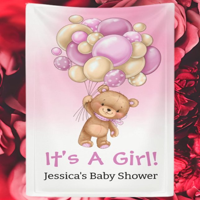 Baby Shower Blue Teddy Its A Girl Banner (Baby Shower Gifts Find baby shower gift ideas with Teddy Bear Adventure)
