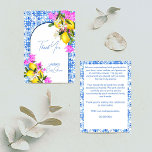 Baby Shower Blue Tiles Lemons bougainvillea Thank You Card<br><div class="desc">Blue Tiles Lemons and Bougainvillea elegant Mediterranean Greek Italian Santorini Mykonos themed baby shower thank you card</div>