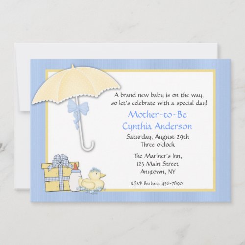 Baby Shower Blue Umbrella Invitation