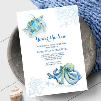Baby Shower Blue Under The Sea Coastal Watercolor Invitation by VGInvites at Zazzle