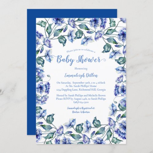 Baby Shower Blue Watercolor Floral Invitation