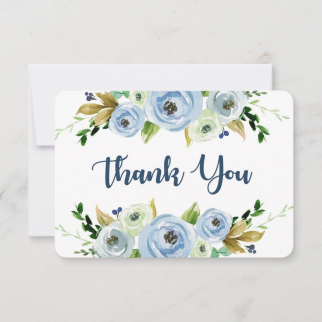 Baby Shower Blue watercolor floral thank you card (Front)