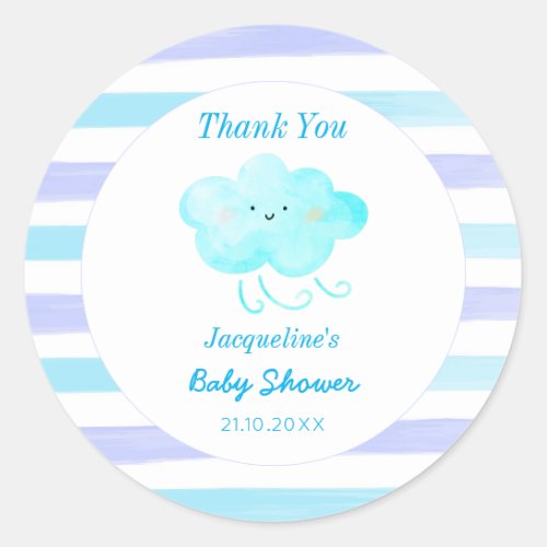 Baby Shower Blue White Stripes Thank You Sticker
