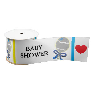 Baby Shower Blue Yellow Rattles  Satin Ribbon