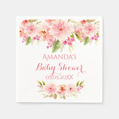 Baby shower blush florals name script napkins