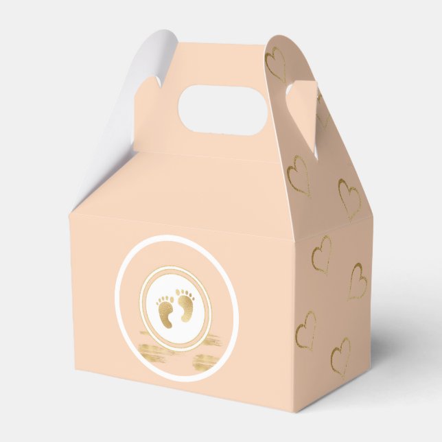 Baby Shower Blush Gold Hearts Favor Box (Front Side)