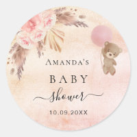 Baby Shower blush pampas grass rose teddy Classic Round Sticker