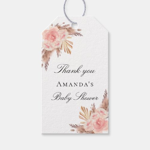 Baby Shower blush pampas grass rose thank you Gift Tags