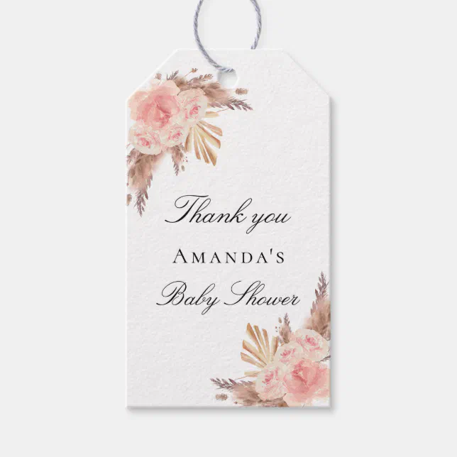 Baby Shower blush pampas grass rose thank you Gift Tags | Zazzle