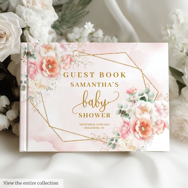 Baby shower blush pink and gold floral guest book (Baby shower blush pink and gold floral guest book)