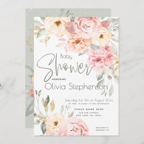 Baby Shower Blush Pink and Ivory Peonies Invitation