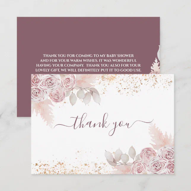 Baby Shower Blush Pink Floral Thank You Card | Zazzle