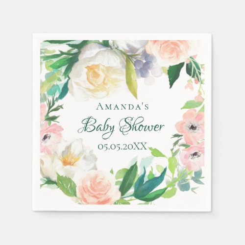 Baby Shower blush pink florals white Napkins