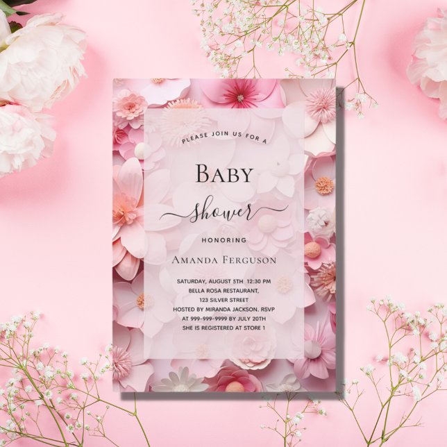 Baby Shower blush pink flowers girl Invitation Postcard (Creator Uploaded)