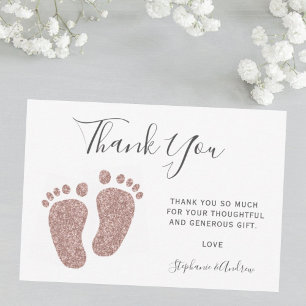 Baby Shower Blush Pink Glitter Feet Thank You Card