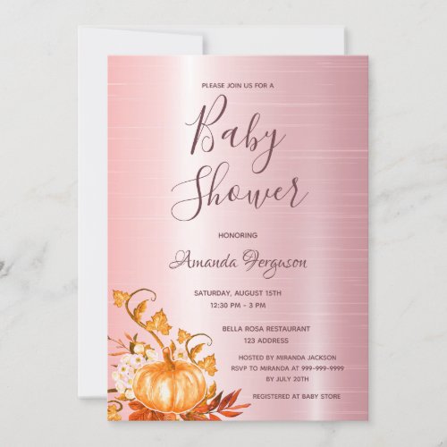 Baby Shower blush pink pumpkin fall Invitation