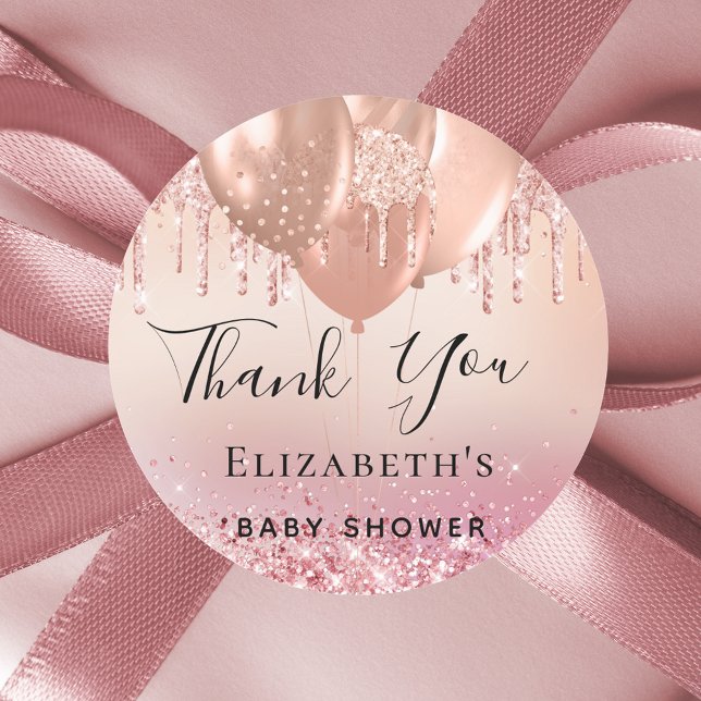 Baby Shower blush pink rose gold balloons Classic Round Sticker (Creator Uploaded)