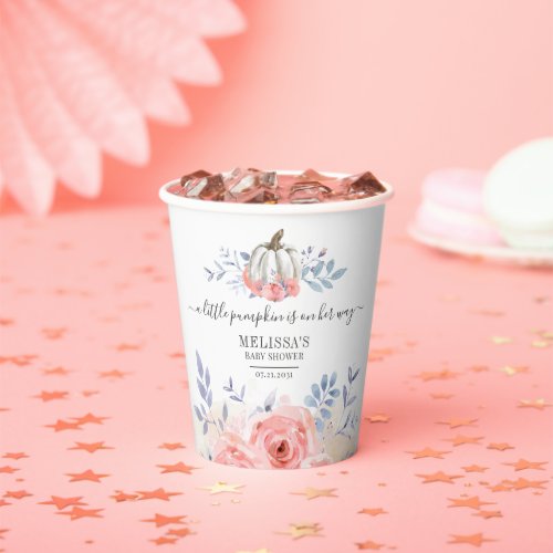 Baby Shower Blush Pink Roses Pumpkin Floral Paper Cups