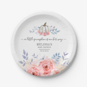 Baby Shower Blush Pink Roses Pumpkin Floral Paper Plates