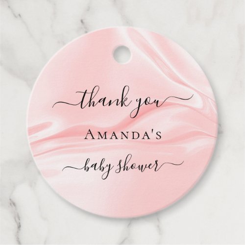 Baby Shower blush pink silk satin name thank you Favor Tags