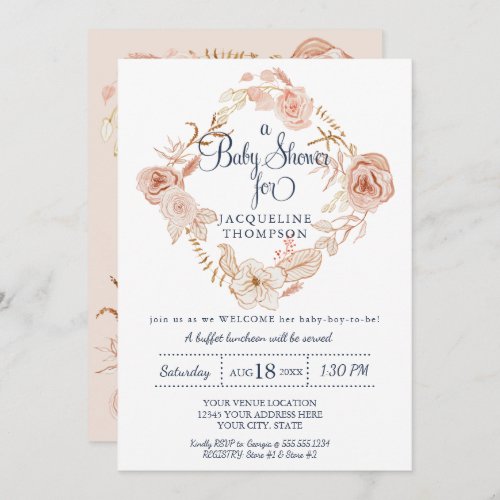 Baby Shower Blush Pink Watercolor Floral Greenery Invitation