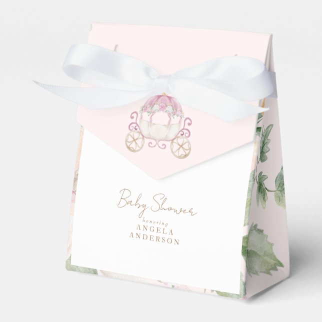 Baby Shower Blush Princess Carriage Favor Boxes (Front Side)