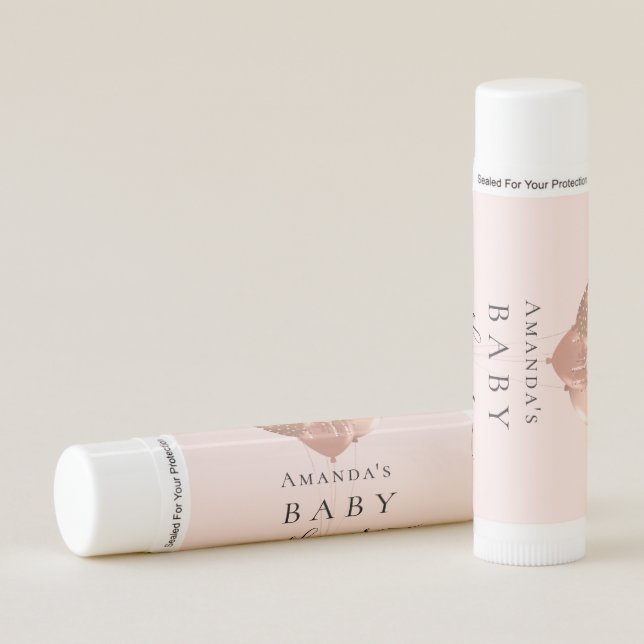 Baby Shower blush rose gold balloons girl  Lip Balm (Front)