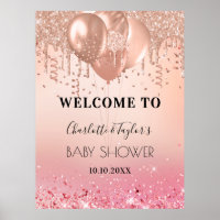 Baby Shower blush rose gold glitter welcome Poster