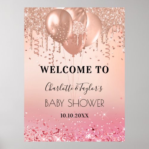 Baby Shower blush rose gold glitter welcome Poster
