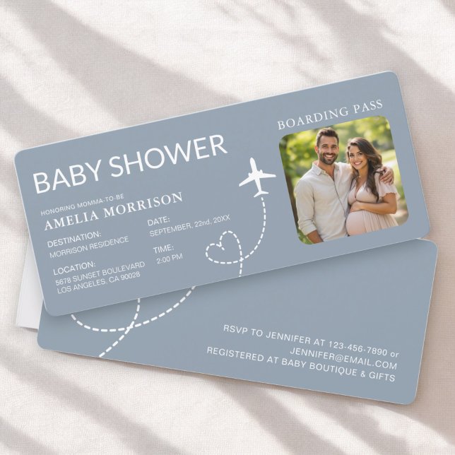 Baby Shower Boarding Pass Plane Dusty Blue Ticket (Creator Uploaded)