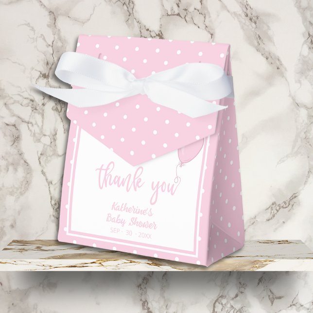 Baby Shower BOHO Baby Girl Pastel Pink Favor Boxes (Pink Polka Dot Baby Shower Favor Box with Bow, Baby Shower Details, Thank You.)