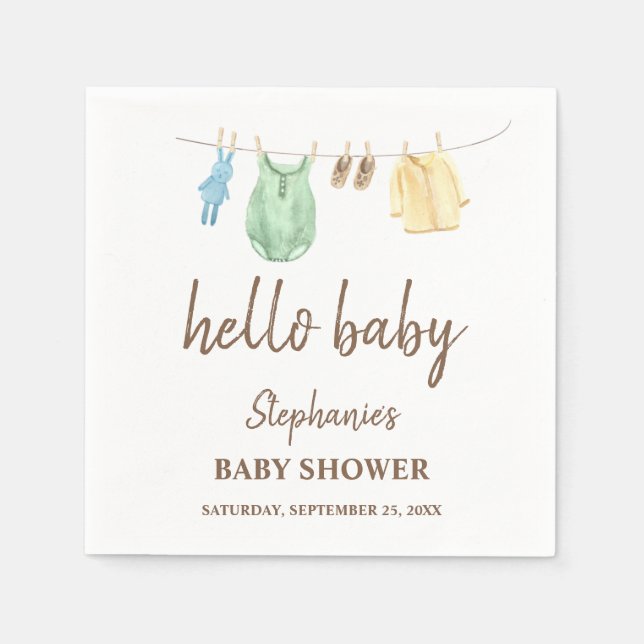 Baby Shower Boho Clothes Line Hello Baby  Napkins (Front)