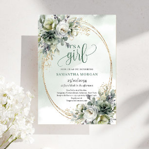 Baby Shower Boho Green Gold It's a Girl Invitation