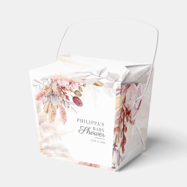 Baby Shower Boho Pampas Grass Dried Flowers Favor Boxes (Front Side)
