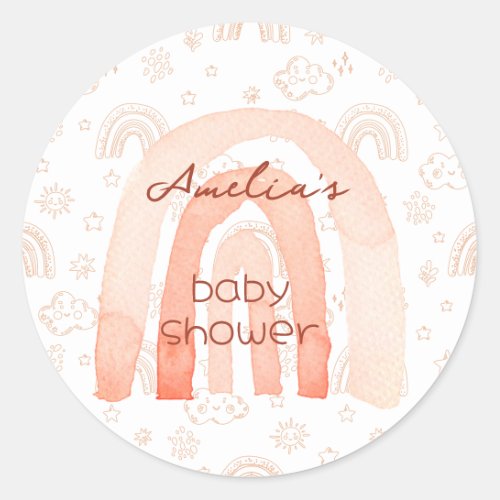 Baby Shower Boho Peachy Weather 2 Classic Round Sticker