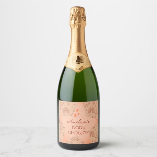 Baby Shower Boho Peachy Weather Sparkling Wine Label